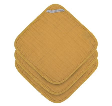 Lässig BABIES Muslin Washcloth Set 3 pcs 2021 mustard