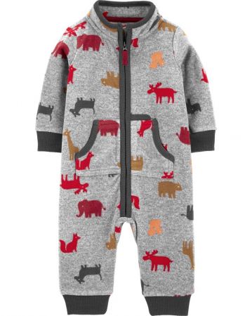 CARTERS CARTER'S Overal na zip přechodný Grey Reindeer chlapec NB/ vel. 56