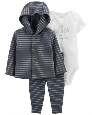 CARTERS CARTER'S Set 3dílný mikina, tepláky, body kr. rukáv Grey Stripes chlapec LBB NB/ vel. 56