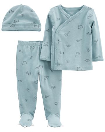 CARTERS CARTER'S Set 3dílný tričko dl. rukáv, polodupačky, čepice Blue Dino kluk LBB NB, vel. 56