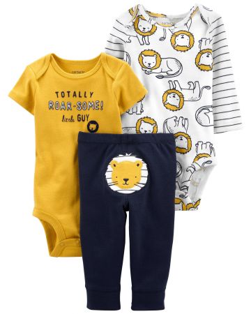 CARTERS CARTER'S Set 3dílný body kr. rukáv, body dl. rukáv, tepláky Yellow Lion kluk LBB NB, vel. 56