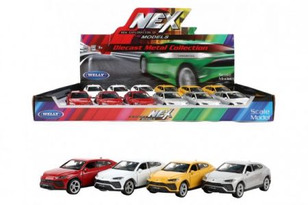 Teddies Auto Welly Lamborghini Urus kov/plast 12cm 4 barvy na zpětné natažení 12ks v boxu