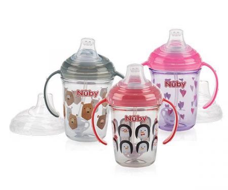 Nuby NUBY Hrnek Tritan netekoucí s brčkem a s ouškami 240 ml, 6m+