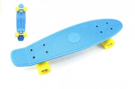 Teddies Skateboard - pennyboard 60cm nosnost 90kg, kovové osy, modrá barva, žlutá kola