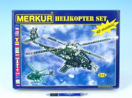 Merkur Toys Stavebnice MERKUR Helikopter Set 40 modelů 515ks v krabici 36x27x5,5cm