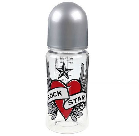 Rock star Baby lahev široká polypropylen vzor Srdce a Křídla čirá 300ml