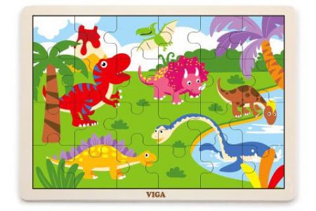 Viga Dřevěné puzzle 16 dílků - dinosauři