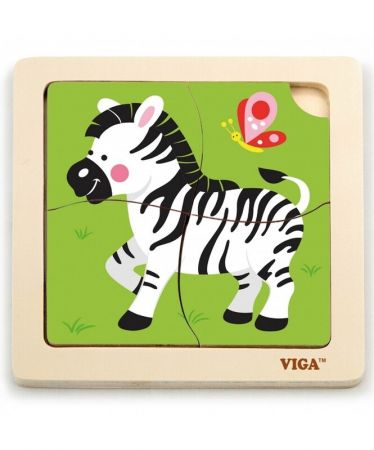 VIGA - Dřevěné puzzle Zebra 4ks