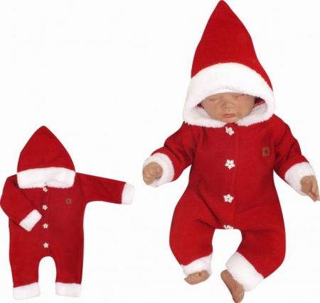 Z&Z Z&Z Dětský pletený overálek s kapucí Baby Santa, červený, vel. 86, 86 (12-18m)