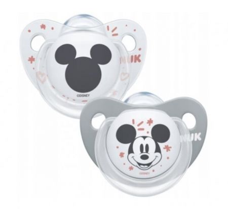 NUK Symetrický dudlík - Mickey, transparentní šedá/bílá, 6-18m