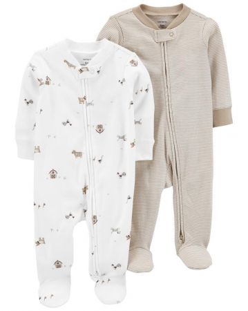 CARTERS CARTER'S Overal na zip Farm Animals&Stripes LBB 2ks neutrál PRE/vel. 46