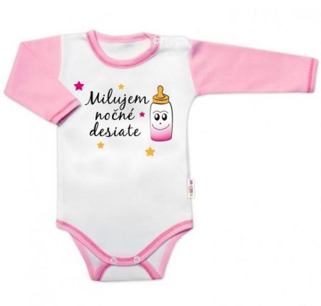 Body dl. rukáv s vtip. textem Baby Nellys, Milujem nočné desiate, vel. 62, holka, 62 (2-3m)