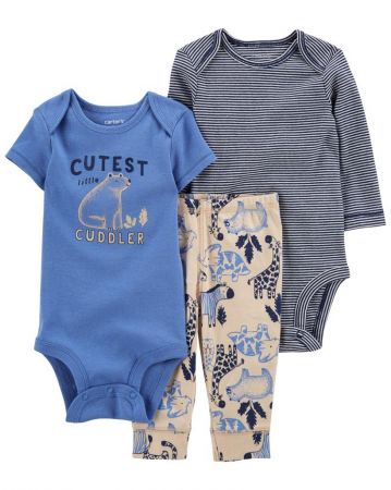 CARTERS CARTER'S Set 3dílný body kr. rukáv, body dl. rukáv, tepláky Blue Safari kluk LBB 9m