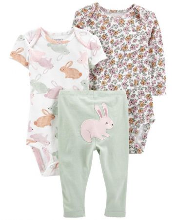 CARTERS CARTER'S Set 3dílný body kr. rukáv, body dl. rukáv, legíny Green Bunny holka LBB NB, vel. L 56