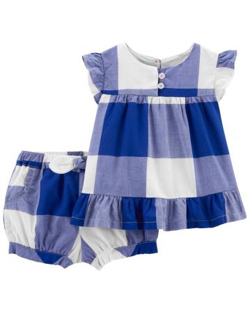 CARTERS CARTER'S Set 2dílný šaty, kraťasy Blue White holka 12m