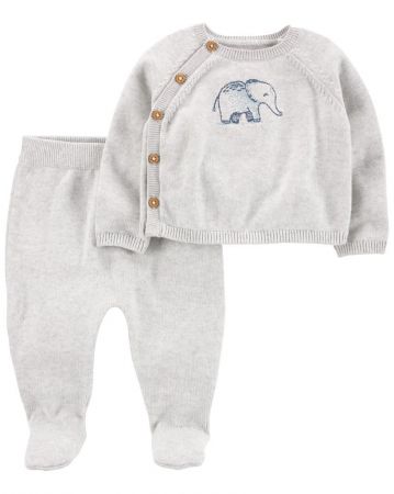 CARTERS CARTER'S Set 2dílný svetr, polodupačky Grey Elephant neutrál 6m