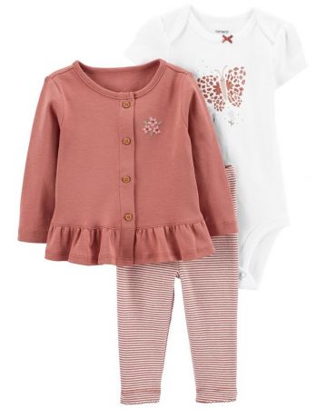 CARTERS CARTER'S Set 3dílný body kr. rukáv, cardigan, legíny Pink Butterfly holka 3m