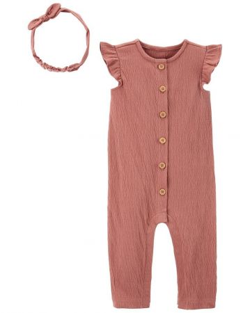 CARTERS CARTER'S Set 2dílný overal bez rukávů, čelenka Pink holka 3m