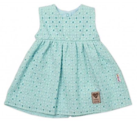 Baby Nellys Lehké Handmade šatičky Madeira, mátové, 62 (2-3m)