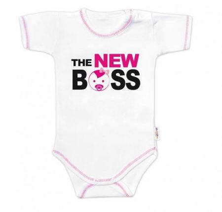 Body krátký rukáv s vtipným textem Baby Nellys, The New Boss, vel. 80, holka, 80 (9-12m)