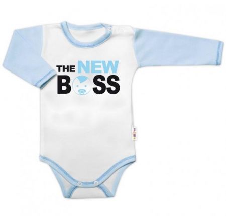 Body dlouhý rukáv s vtipným textem Baby Nellys, The New Boss, vel. 80, kluk, 80 (9-12m)