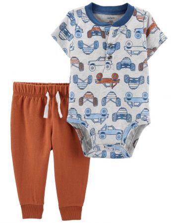 CARTERS CARTER'S Set 2dílný body kr. rukáv, tepláky Brown Cars Henley kluk 9m