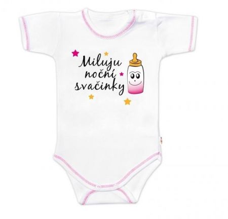 Body krátký rukáv s vtipným textem Baby Nellys, Miluju noční svačinky, vel. 68, holka, 68 (3-6m)