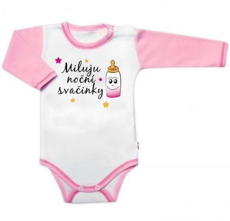 Body dl. rukáv s vtip. textem Baby Nellys, Miluju noční svačinky, vel. 86, holka, 86 (12-18m)