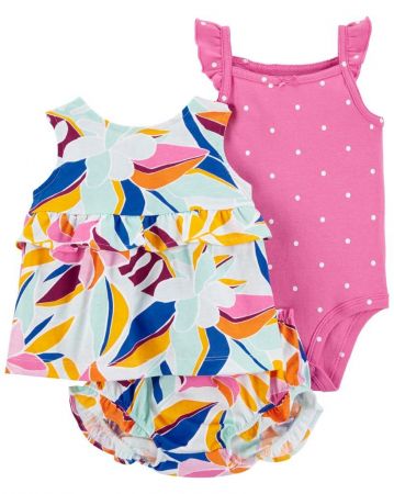 CARTERS CARTER'S Set 3dílný body na ramínka, tílko, kalhotky Multi Floral holka 6m