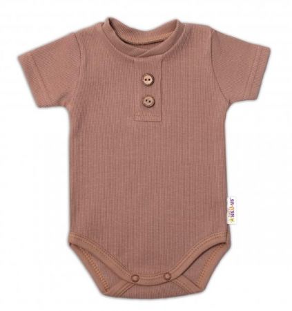 Baby Nellys Kojenecké žebrované body s knoflíčky kr. rukáv, Boy - hnědé, vel. 68, 68 (3-6m)