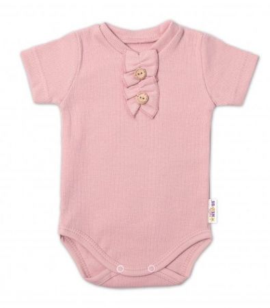 Baby Nellys Kojenecké žebrované body s knoflíčky kr. rukáv, Girl - pudrové, vel. 80, 80 (9-12m)