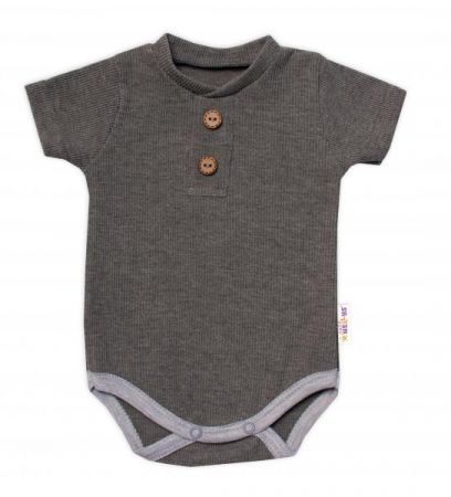 Baby Nellys Kojenecké žebrované body s knoflíčky kr. rukáv, Boy - šedé, vel. 80, 80 (9-12m)