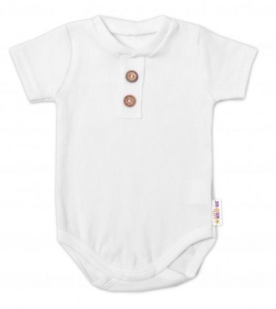 Baby Nellys Kojenecké žebrované body s knoflíčky kr. rukáv, Boy - bílé, vel. 86, 86 (12-18m)