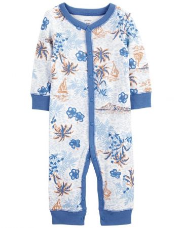 CARTERS CARTER'S Overal bez nožiček na druky Sleep&Play Blue Palm kluk 6m