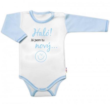 Body dlouhý rukáv s vtipným textem Baby Nellys, Haló! Já jsem tu nový, vel. 80, kluk, 80 (9-12m)