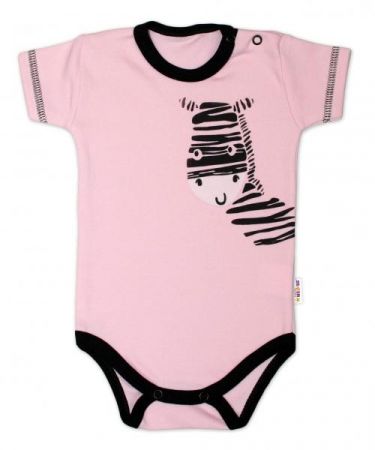 Body krátký rukáv Baby Nellys, Zebra - růžové, vel. 80, 80 (9-12m)