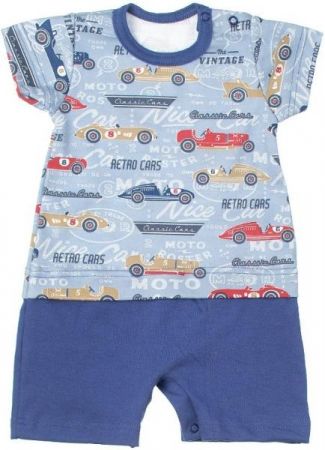 MBaby Bavlněné body s nohavičkami Retro Cars - jeans, vel. 68, 68 (3-6m)