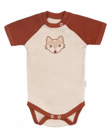 Mamatti Dětské body kr. rukáv, Baby Fox - béžová/hnědá, vel. 86, 86 (12-18m)