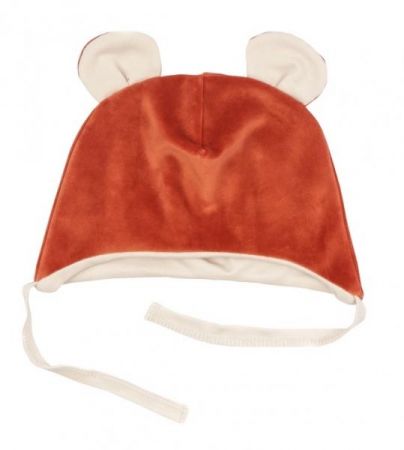 Mamatti Čepička s oušky na zavazování Velvet, Baby Fox - hnědá, vel. 62, 62 (2-3m)