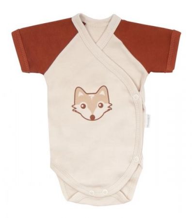 Mamatti Kojenecké body kr. rukáv, zapínání bokem, Baby Fox - béžová/hnědá, 56 (1-2m)