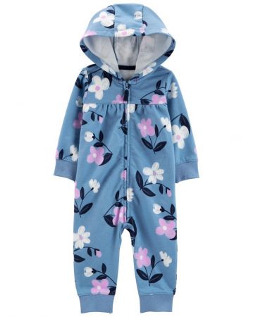 CARTERS CARTER'S Overal bez nožiček s kapucí Blue Floral dívka NB/ vel. 56