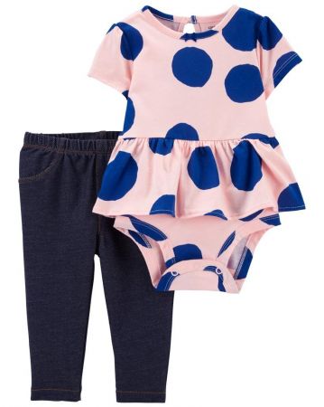 CARTERS CARTER'S Set 2dílný legíny, body kr. rukáv PinkBlue Dots holka NB/ vel. S 56