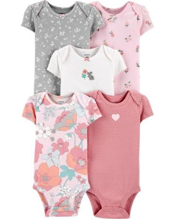 CARTERS CARTER'S Body krátký rukáv Floral Pink dívka LBB 5 ks PRE/vel. 46