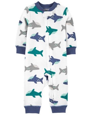 CARTERS CARTER'S Overal bez nožiček zip Sleep & Play Shark chlapec NB/ vel. 56