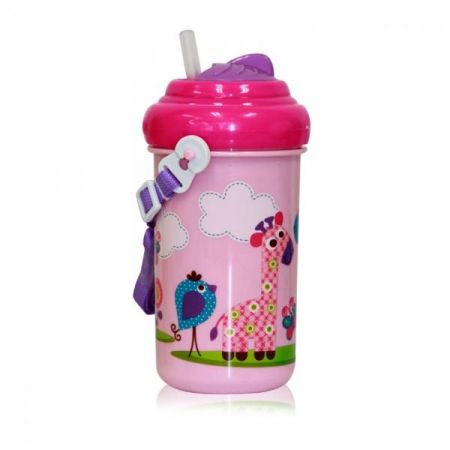 NELLYS Dětský pohár na pití Lorelli se slámkou 300 ML FUNNY ZOO PINK