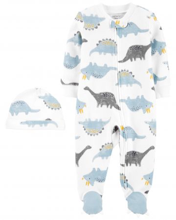 CARTERS CARTER'S Set 2dílný overal na zip Sleep&Plays, čepice Dino chlapec LBB PRE, vel. 46