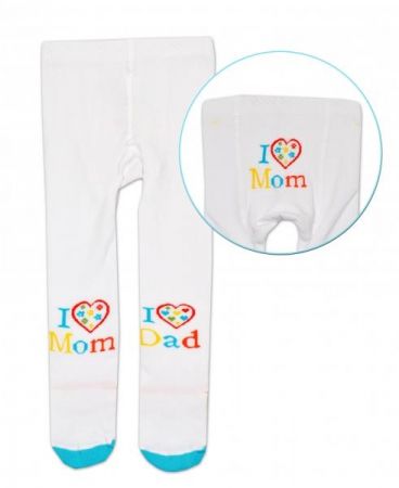 Bavlněné punčocháče Baby Nellys ® - I love Mom, I love Dad - bílé, 80/86, 80-86 (12-18m)