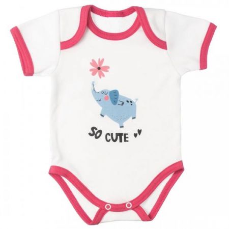 MBaby Bavlněné body s krátkým rukávem, Slůně So Cute, bílo/červené, vel. 68, 68 (3-6m)