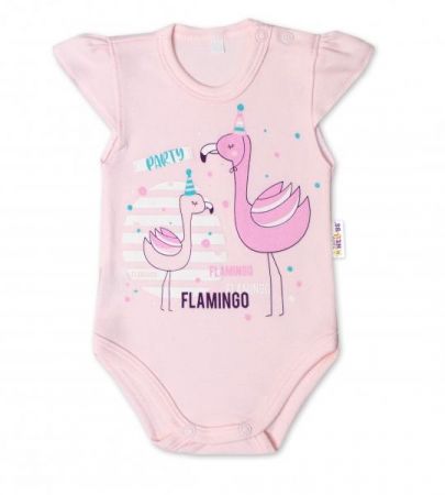 Baby Nellys Bavlněné kojenecké body, kr. rukáv, Flamingo - sv. růžové, vel. 62, 62 (2-3m)