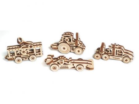 Ugears 3D dřevěné mechanické puzzle 4 mechanické přívěšky Vozidla